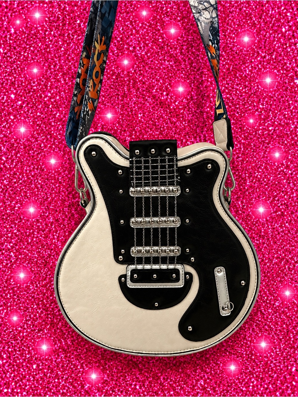 Guitar🎸Shaped Crossbody Bag | Cream & Black